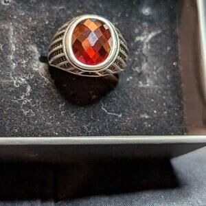 Turkish 925 Sterling Silver men ring natural untreated red garnet silver ring